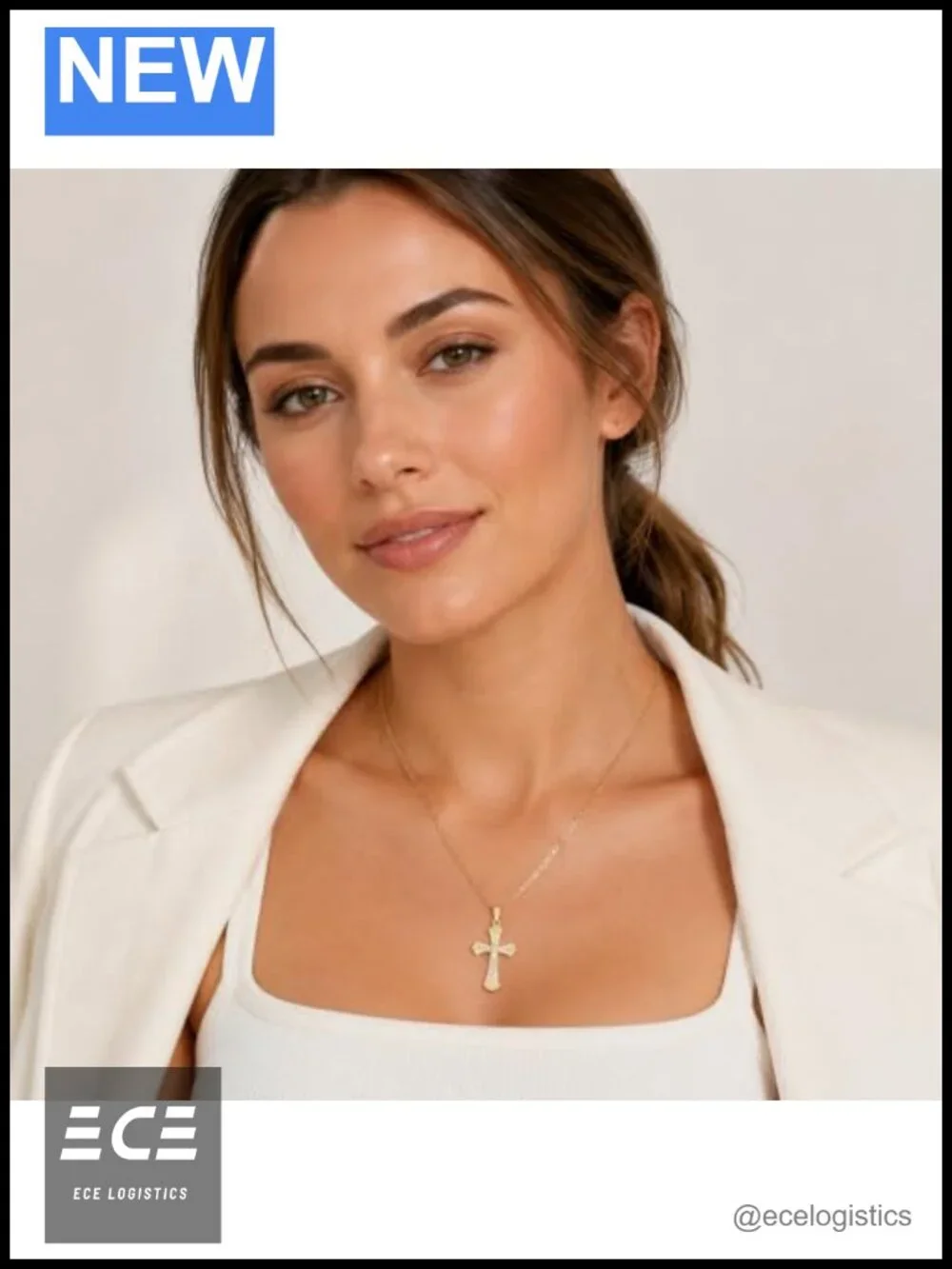 14K Gold Plated Byzantine Cross Necklace CZ Pendant Christian Jewelry